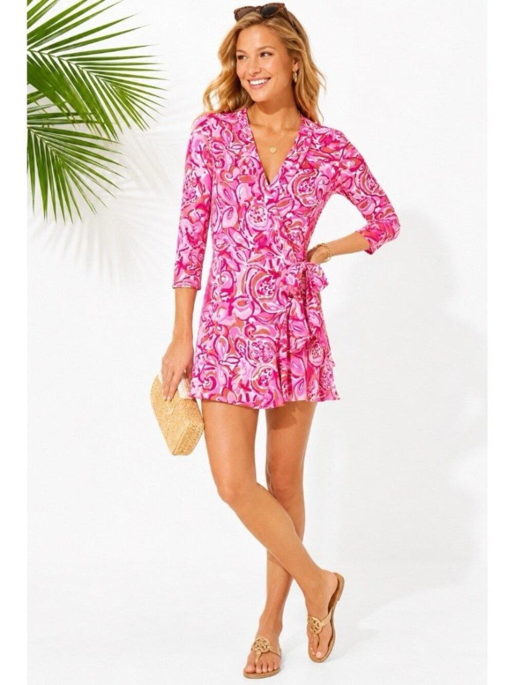 Lilly Pulitzer Karlie Wrap Romper Small Mango Salsa Pink Short Resort Tropical
